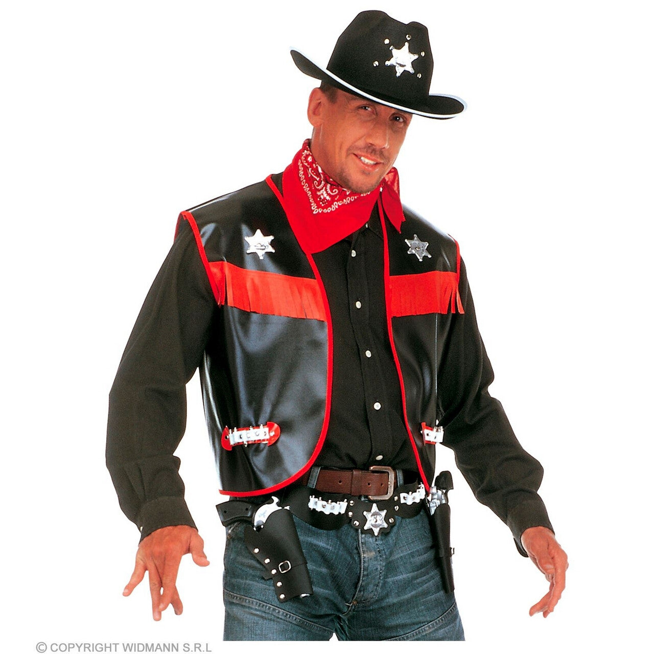 Op deze afbeelding zie je een Kostuums, van het merk Widmann. Austin County District Sheriff Vest Zwart Man