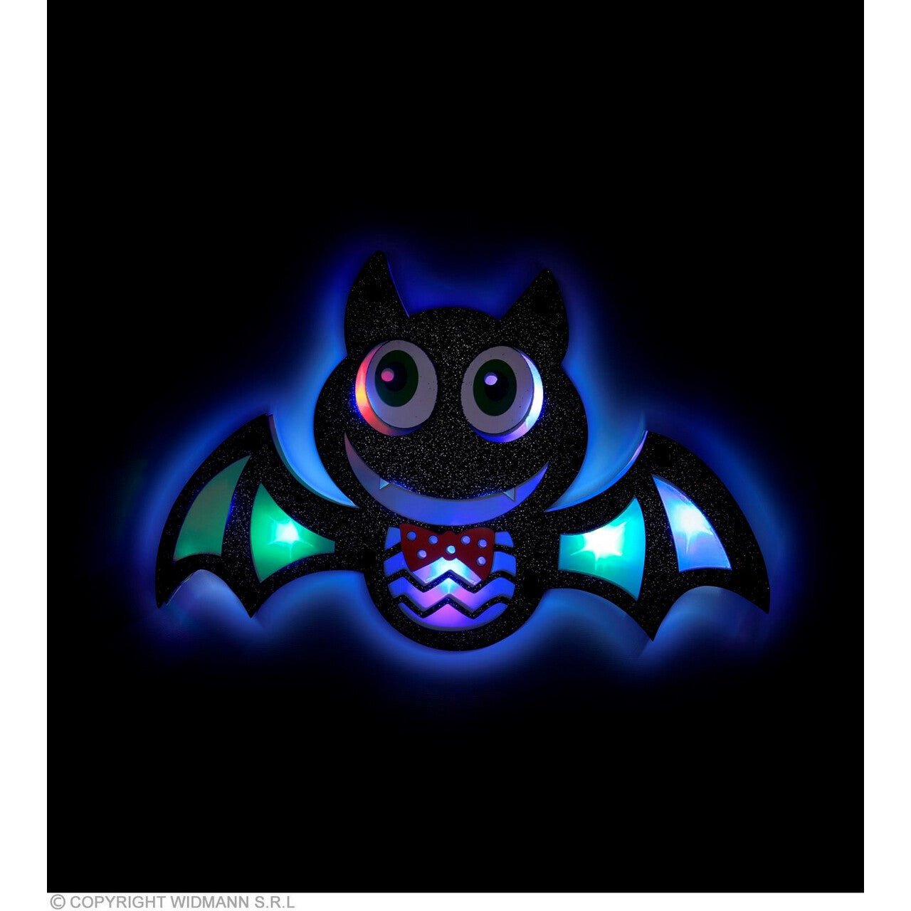 Op deze afbeelding zie je een Decoratie, van het merk Widmann. Niet Zo Enge Vleermuis Met Gekleurde Led Lichtjes
