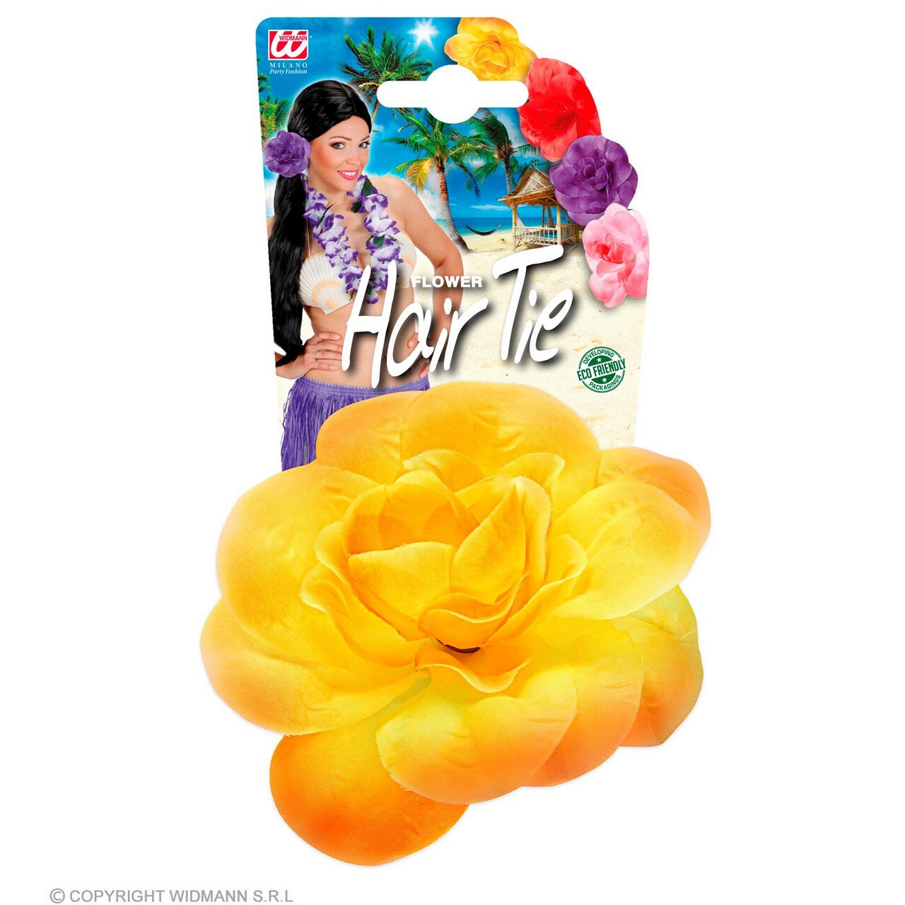 Op deze afbeelding zie je een Accessoires, van het merk Widmann. Hawaii Gele Bloem Haarelastiek