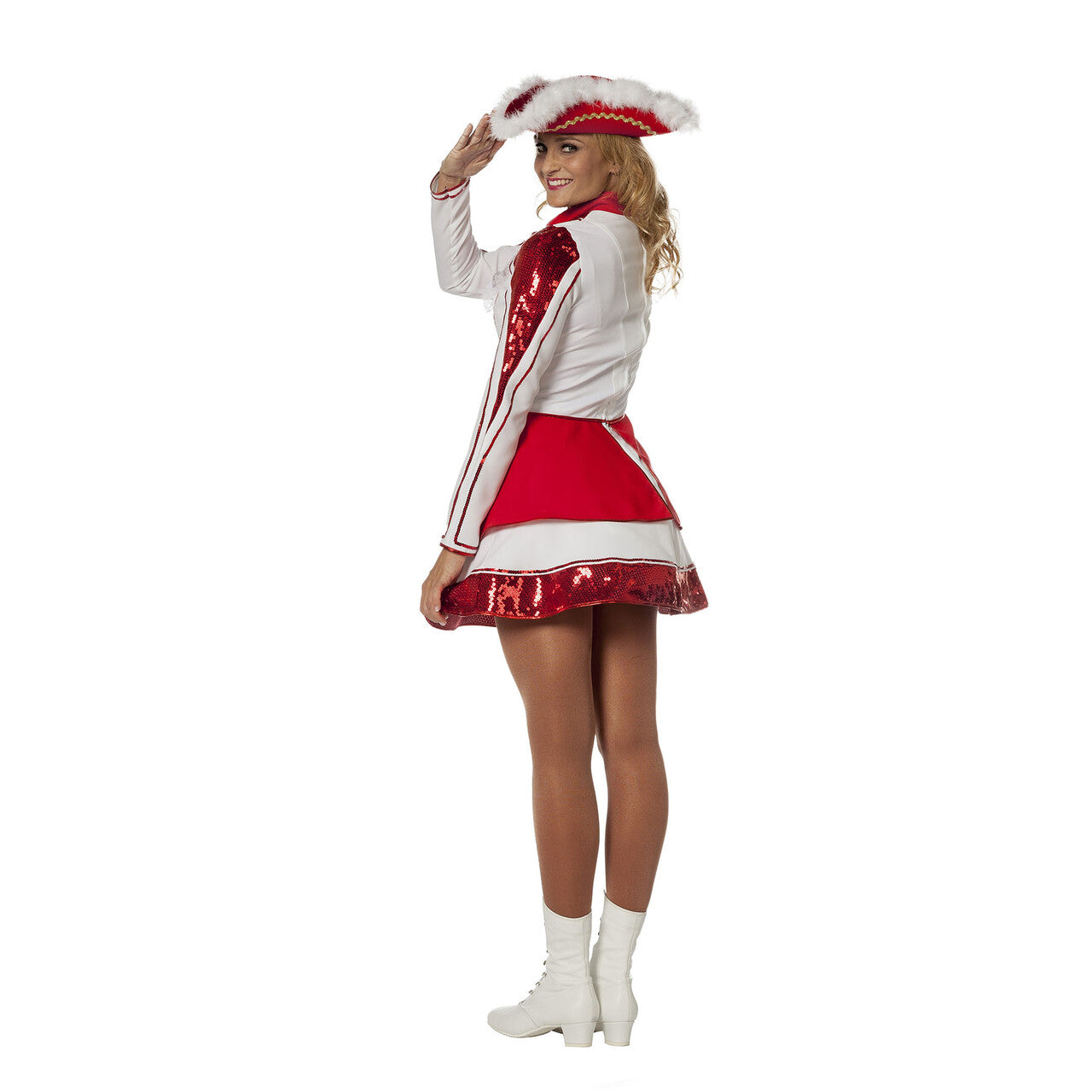 Op deze afbeelding zie je een Kostuums, van het merk Wilbers. Fancy Rood Witte Dansmarieke Kort Dameskostuum Vrouw Kostuum