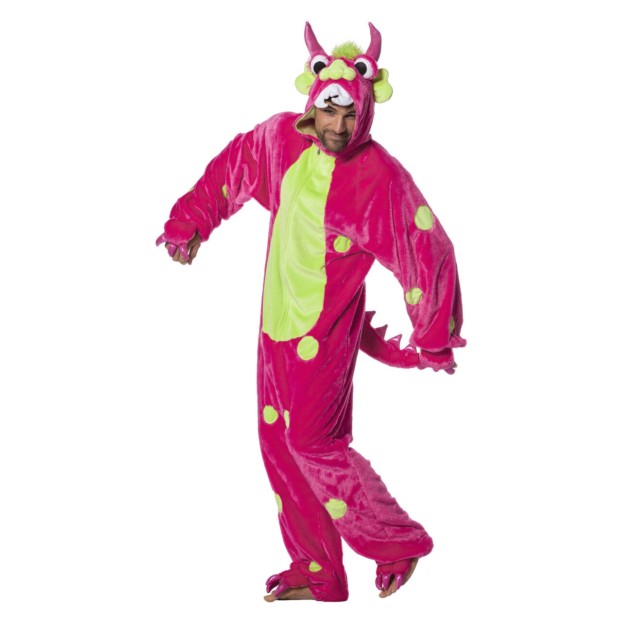 Op deze afbeelding zie je een Kostuums, van het merk Wilbers. Razend Roze Monster Man Kostuum