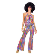 Op deze afbeelding zie je een Kostuums, van het merk Wilbers. Disco Catsuit Rainbow Vrouw Kostuum