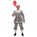 Grijze, Gruwelijk Grijnzende Clown Halloween Man Kostuum