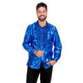 Blauwe Ruches Blouse Satijn Foute Disco