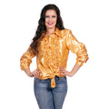 Oranje Ruches Blouse Satijn Foute Disco
