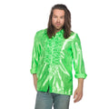 Neon Groene Ruchesblouse Satijn Foute Neon Disco
