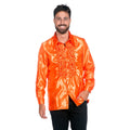 Neon Oranje Ruchesblouse Satijn Foute Disco