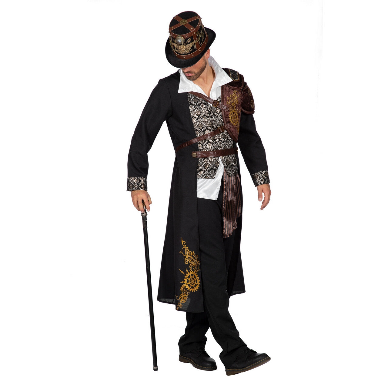 Op deze afbeelding zie je een Kostuums, van het merk Wilbers. Heertje Steampunk Jas Met Raderen Man
