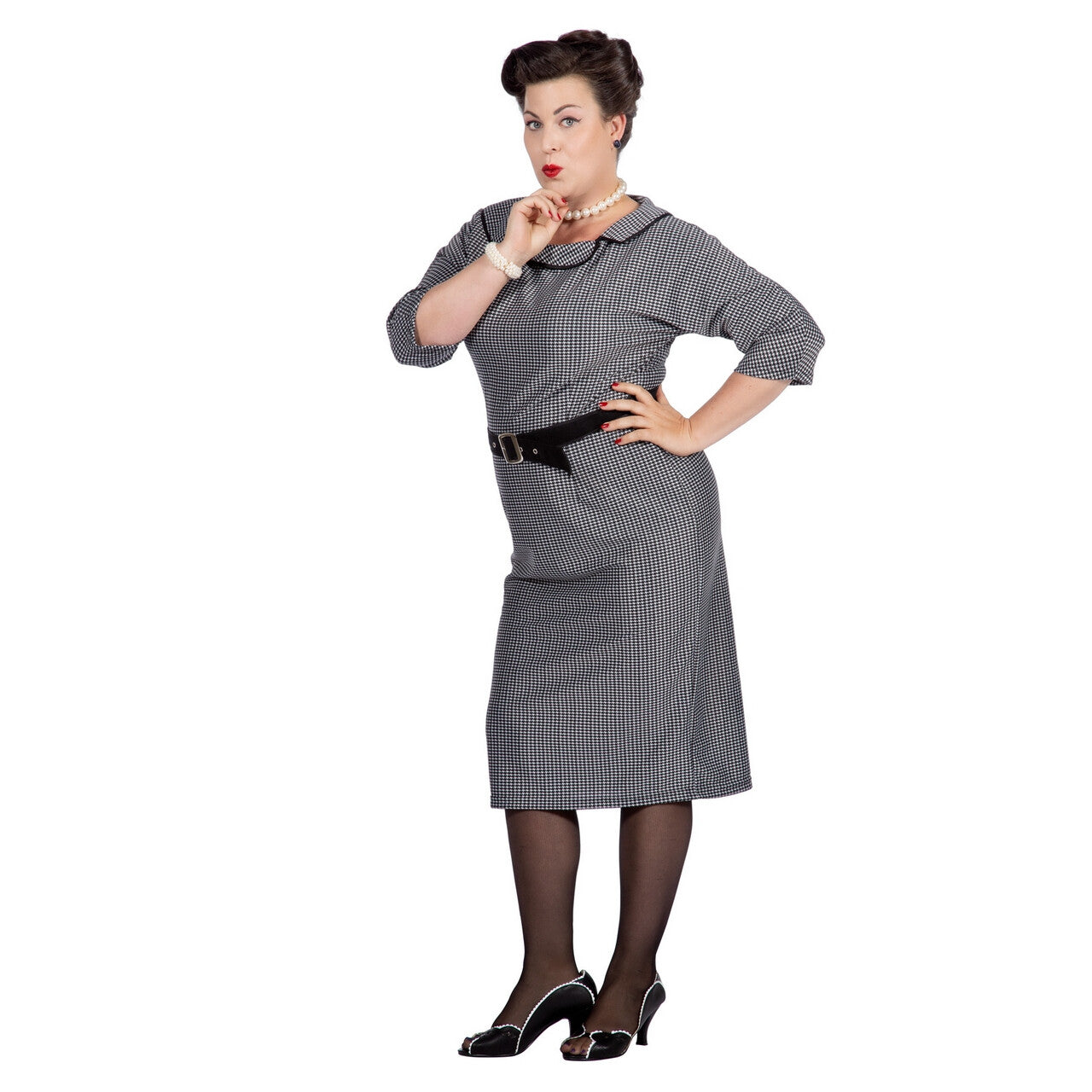 Op deze afbeelding zie je een Kostuums, van het merk Wilbers. Rockabilly 50s Jackie Kenjedie Vrouw Kostuum