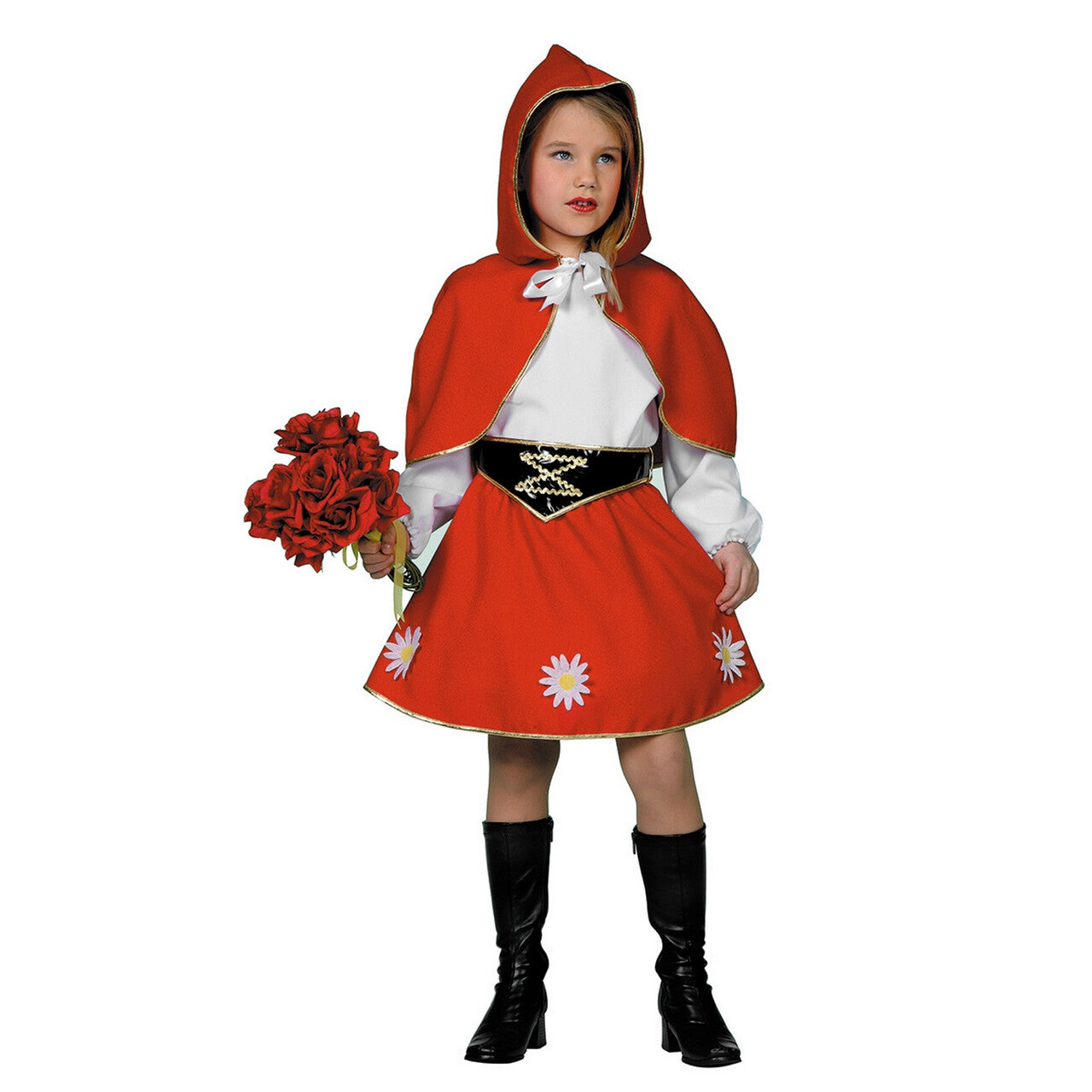 Op deze afbeelding zie je een Kostuums, van het merk Wilbers. Jurkje Met Rode Cape Uit Het Bos Meisje
