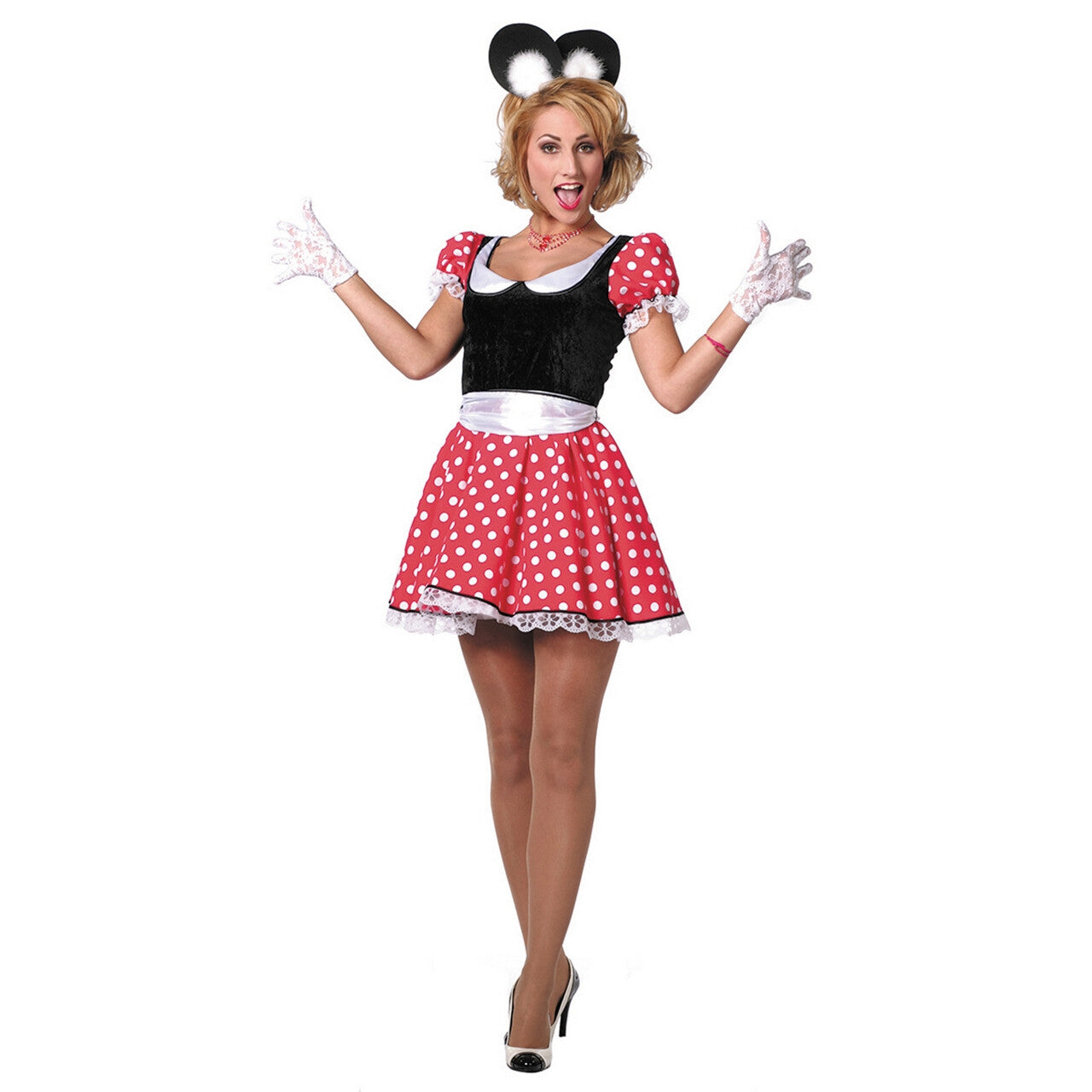 Op deze afbeelding zie je een Kostuums, van het merk Wilbers. Dotted Minnie Modern Vrouw Kostuum
