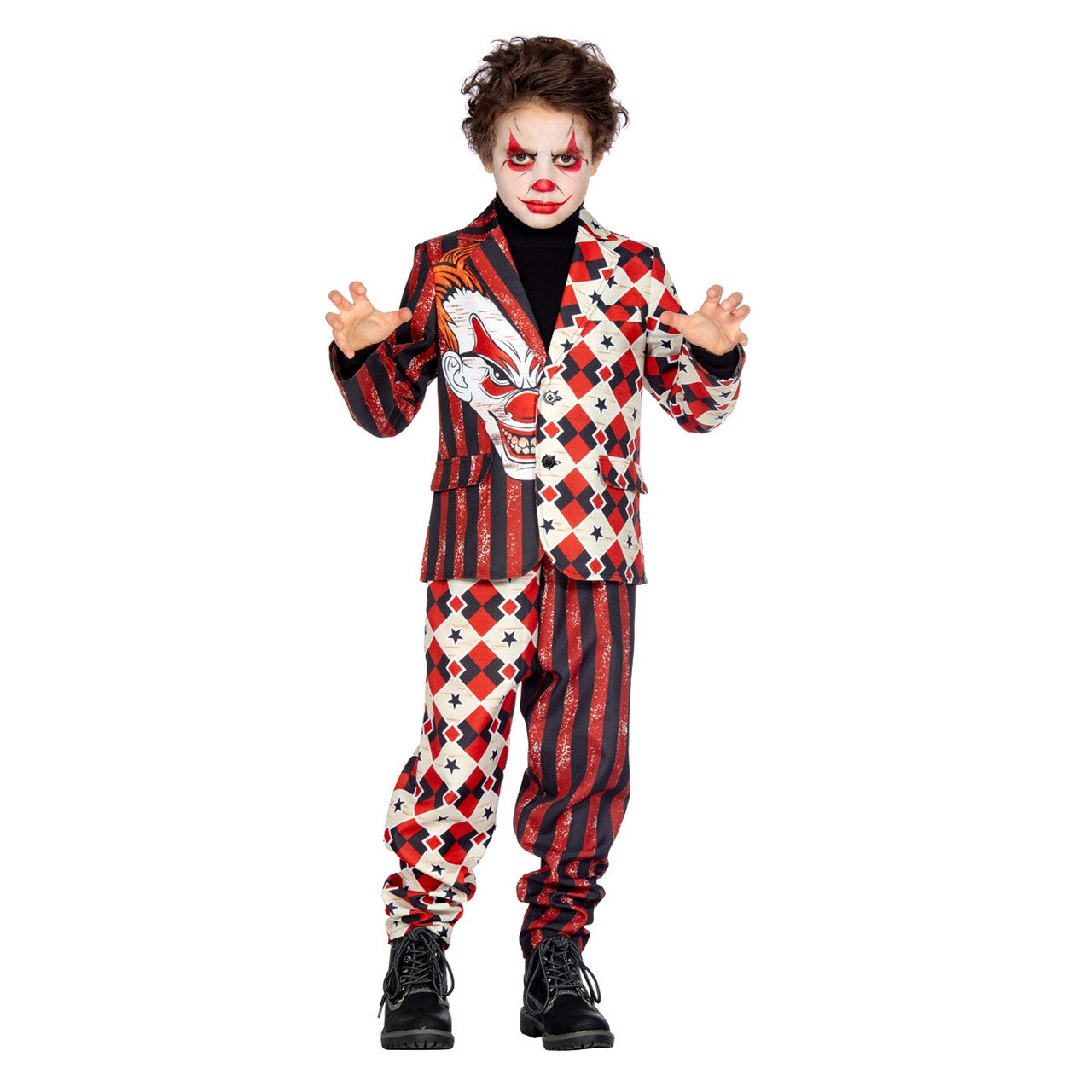 Op deze afbeelding zie je een Kostuums, van het merk Wilbers. Wijze Penny Scary Clown Jongen Kostuum