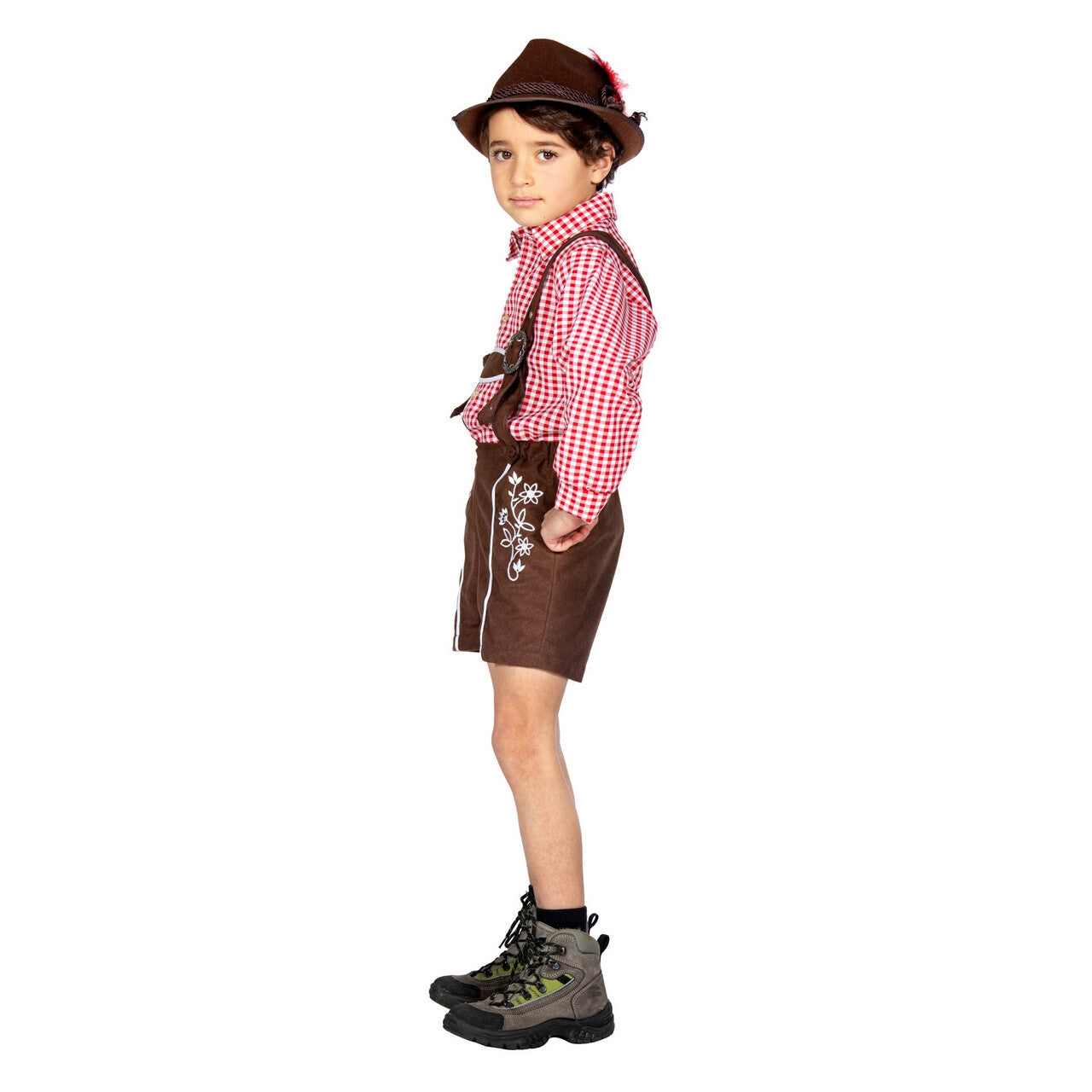 Op deze afbeelding zie je een Kostuums, van het merk Wilbers. Rood Wit Geblokte Tiroler Blouse Jongen
