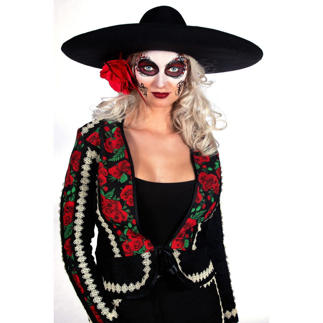 Op deze afbeelding zie je een Kostuums, van het merk Wilbers. Mexicaanse Mariachi Rose Della Rosa Vrouw Kostuum