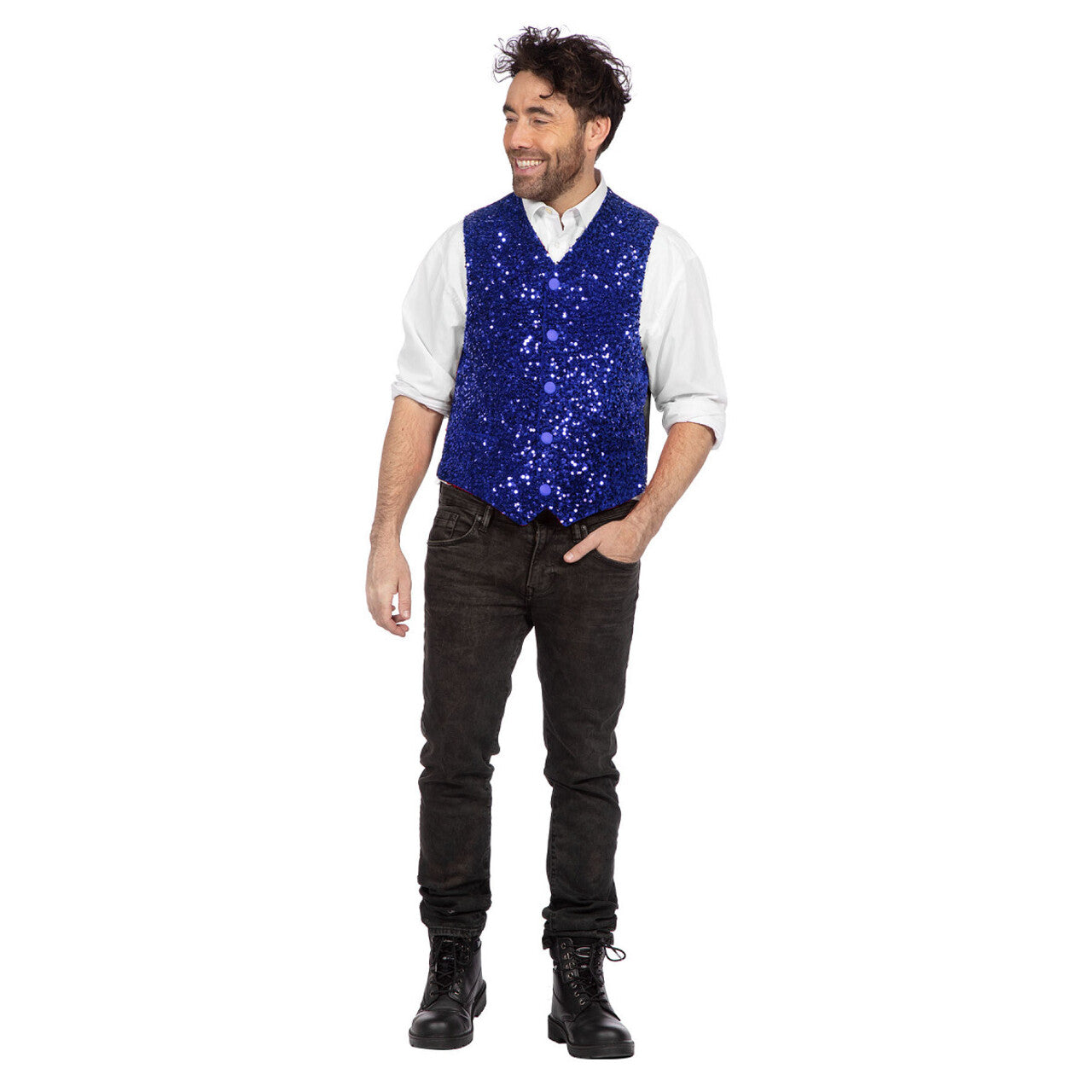 Op deze afbeelding zie je een Kostuums, van het merk Wilbers. Glitter Gladiool Pailletten Gilet Blauw Man