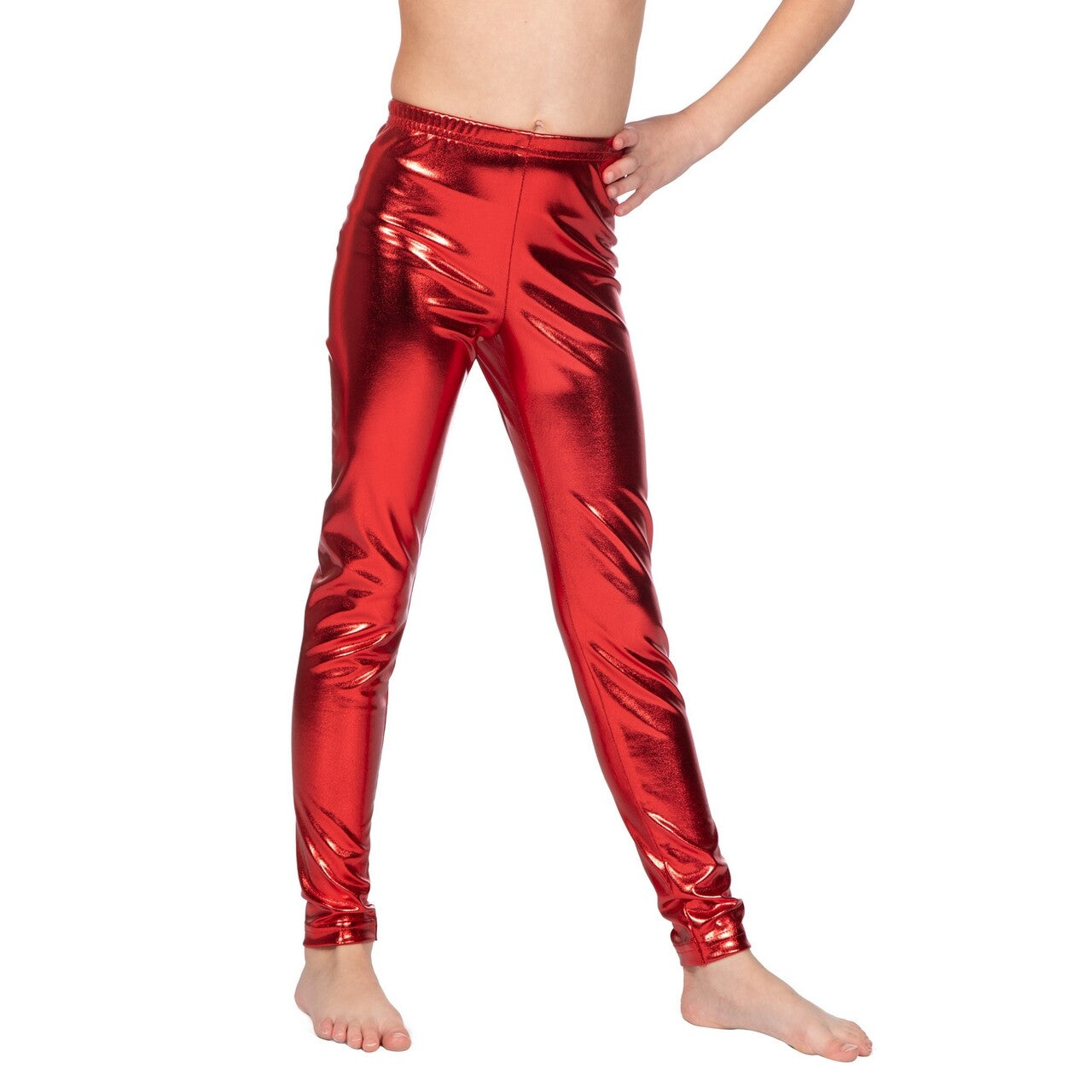 Op deze afbeelding zie je een Kostuums, van het merk Wilbers. Dance Legging Rood Metallic Meisje