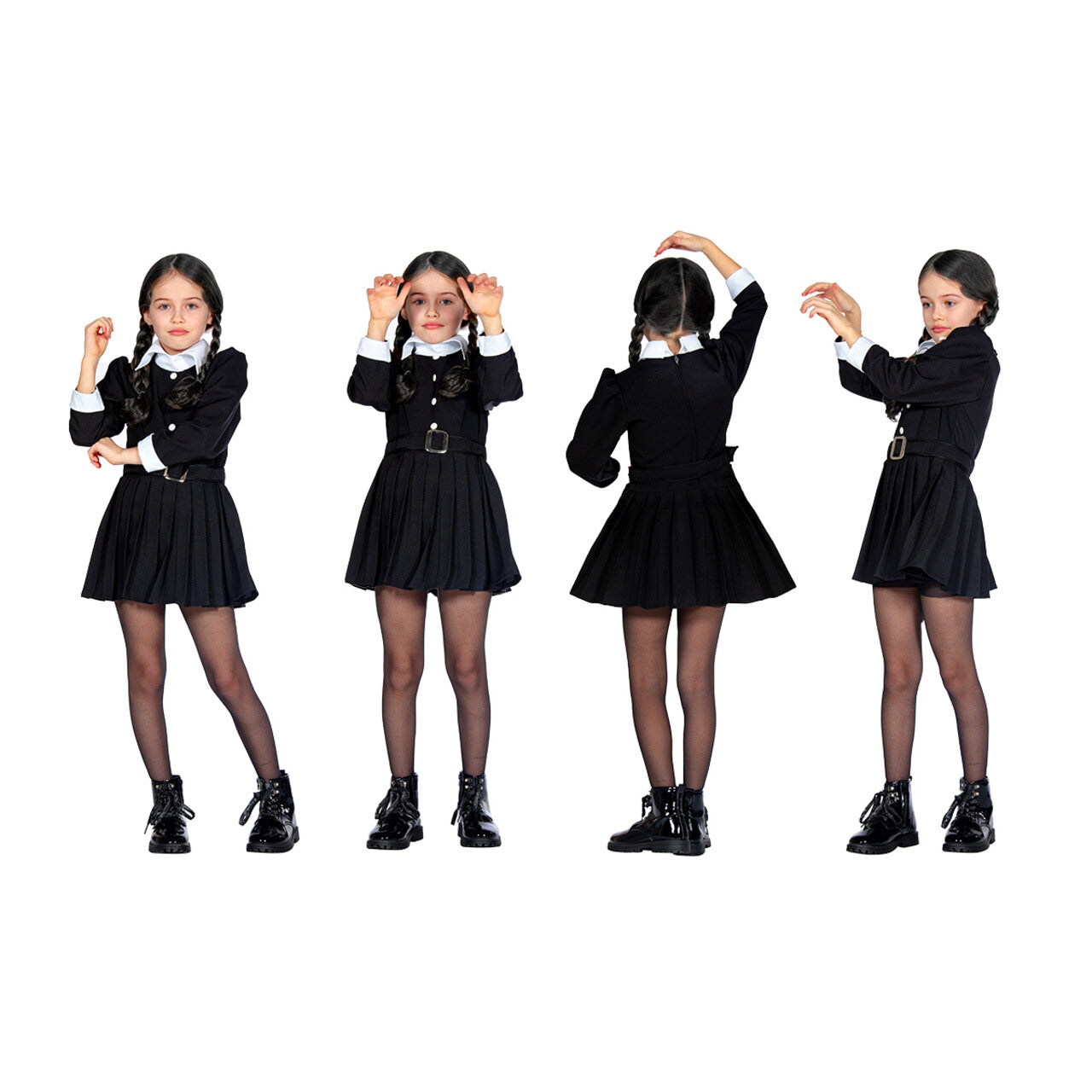 Op deze afbeelding zie je een Kostuums, van het merk Wilbers. Wednesday Addams Eerste Dag Op School Meisje Kostuum