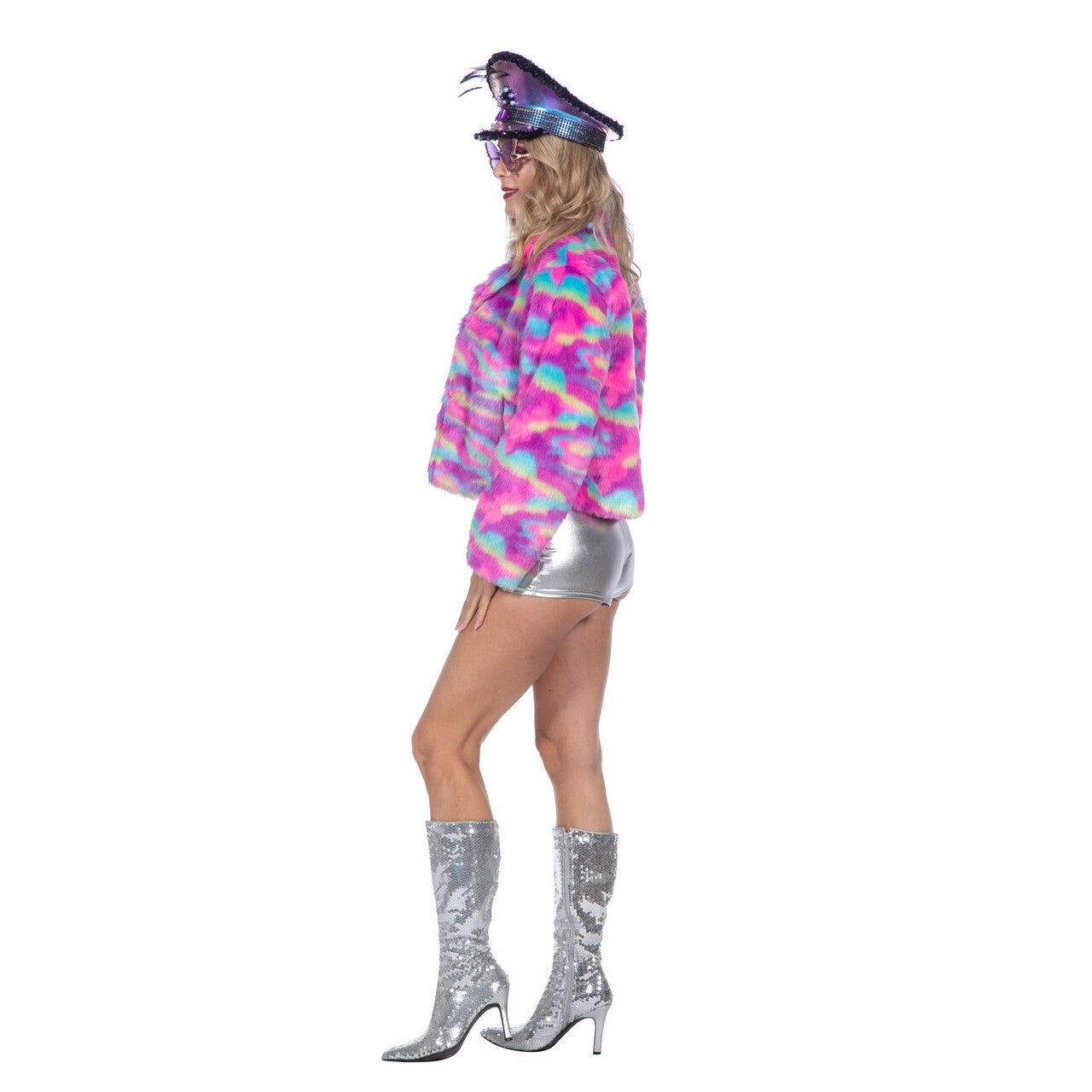 Op deze afbeelding zie je een Kostuums, van het merk Wilbers. Furry Candy Multicolor Bontjas Vrouw
