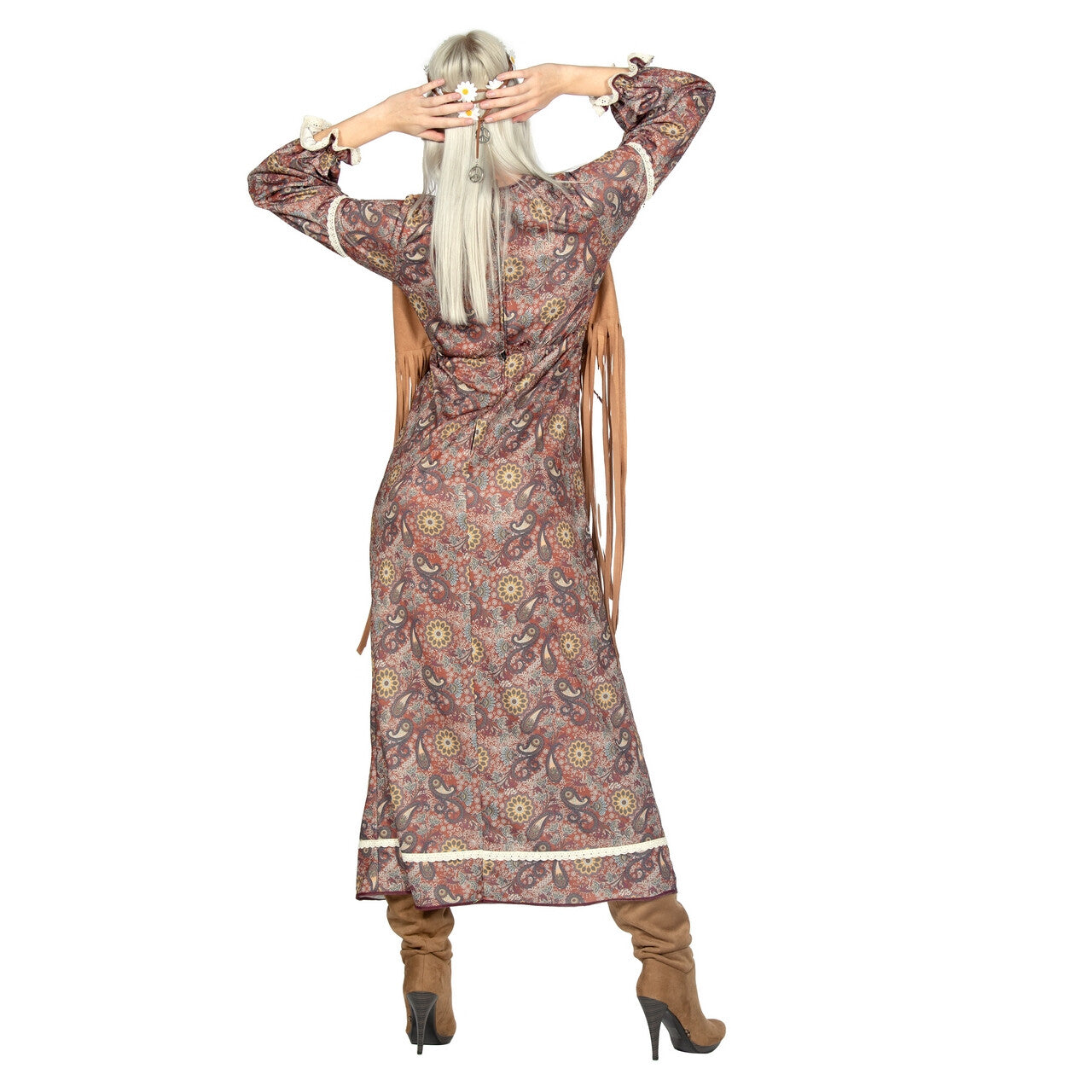 Op deze afbeelding zie je een Kostuums, van het merk Wilbers. Maxi Jurk Paisly Hot Flower Power Vrouw