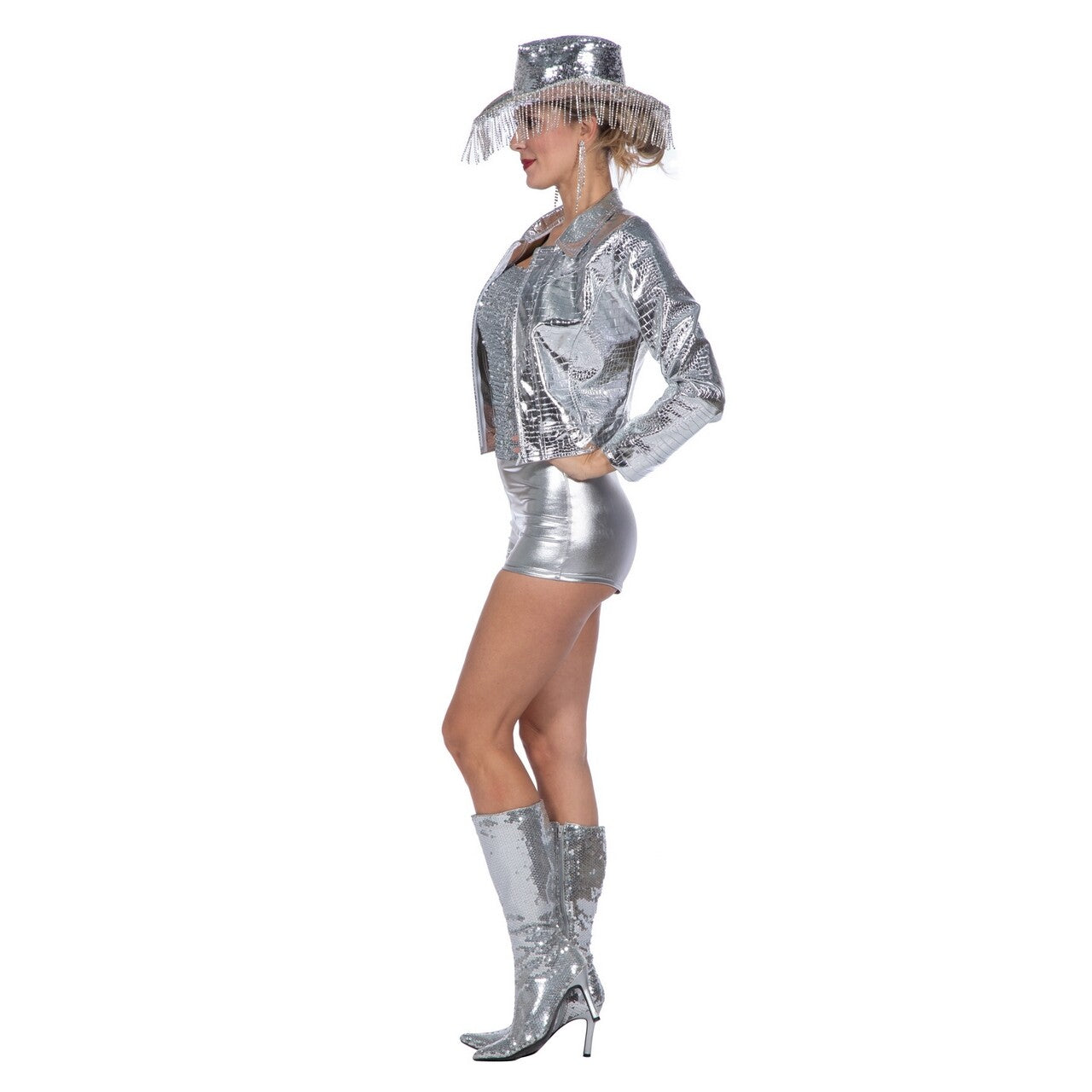 Op deze afbeelding zie je een Kostuums, van het merk Wilbers. Festival Croco Metallic Silver Jas Vrouw
