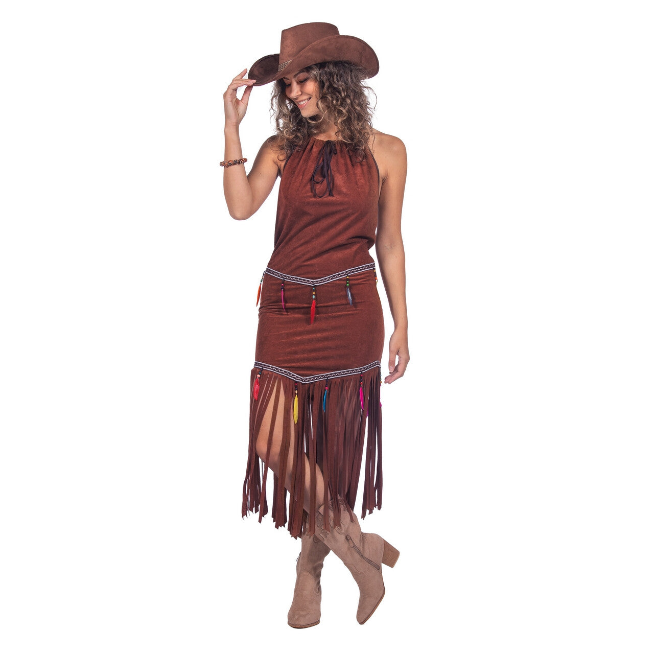 Op deze afbeelding zie je een Kostuums, van het merk Wilbers. Boho Festival Indiaan Vrouw Kostuum
