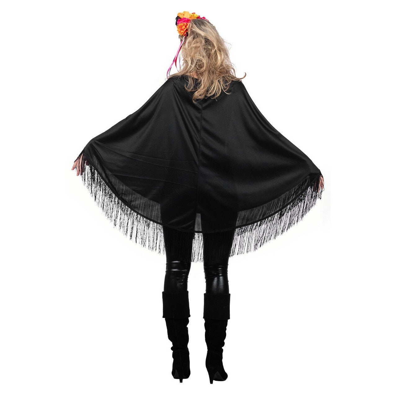 Op deze afbeelding zie je een Kostuums, van het merk Wilbers. Day Of The Dead Poncho Vrouw Kostuum