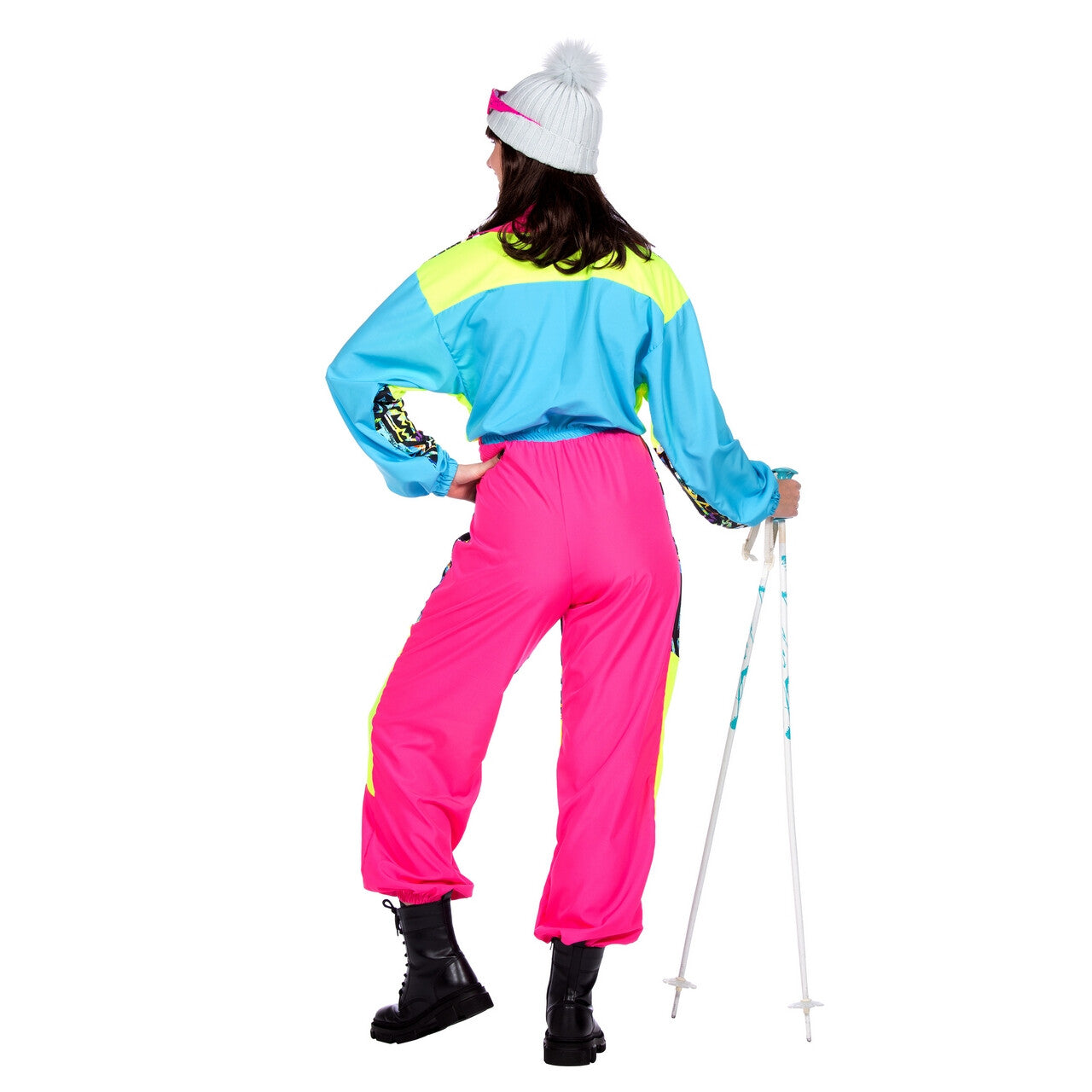 Op deze afbeelding zie je een Kostuums, van het merk Wilbers. Retro Jaren 80 Kleurig Skipak Vrouw Kostuum