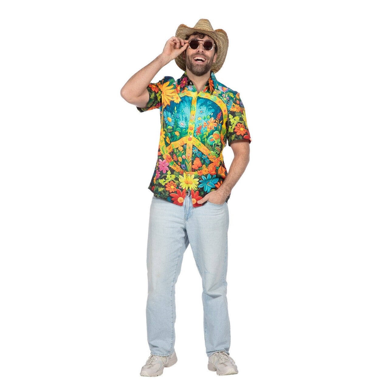 Op deze afbeelding zie je een Kostuums, van het merk Wilbers. Party Shirt Hippie Peace And Flowers Man