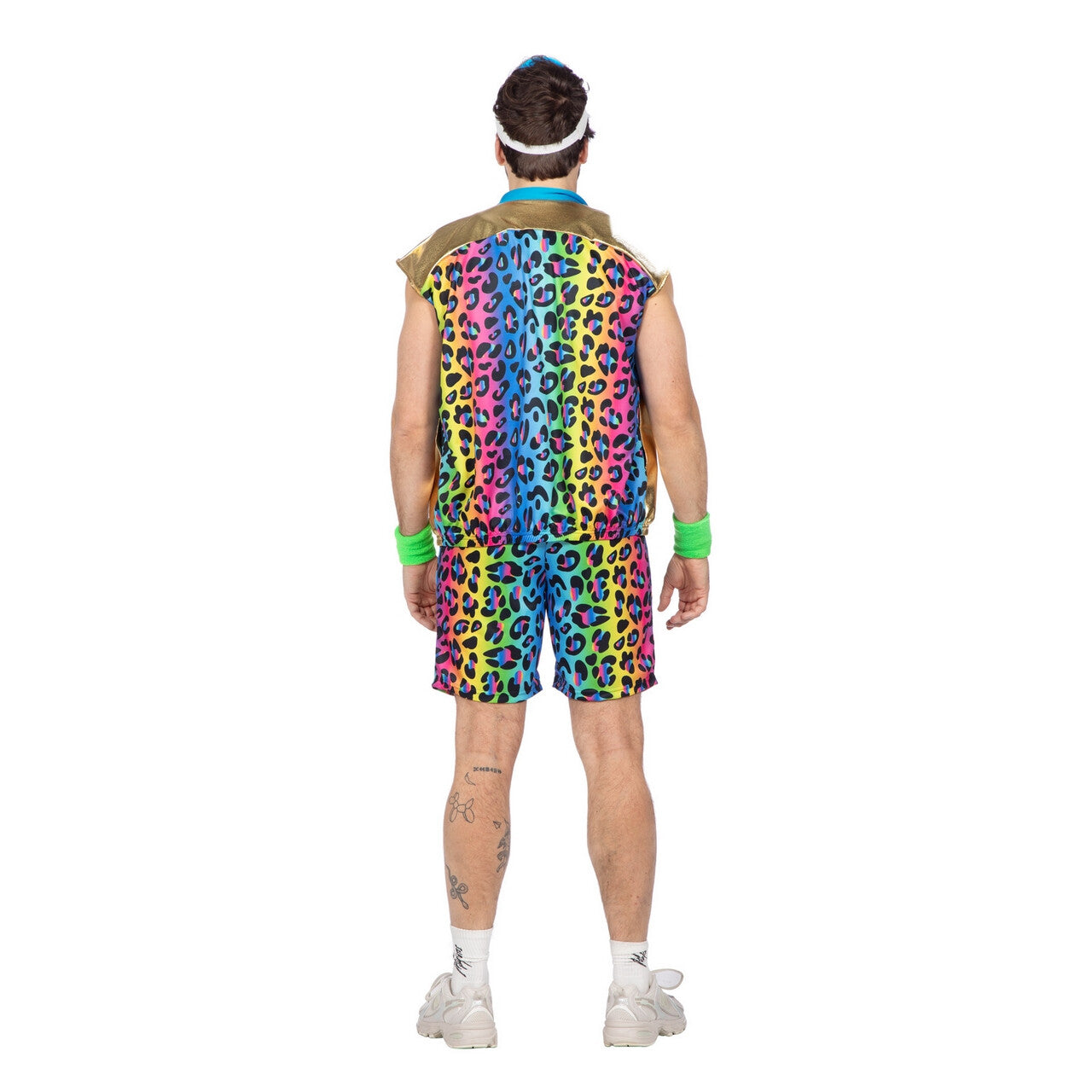 Op deze afbeelding zie je een Kostuums, van het merk Wilbers. Vrolijke Regenboog Luipaardprint Ferry Fout Man Kostuum