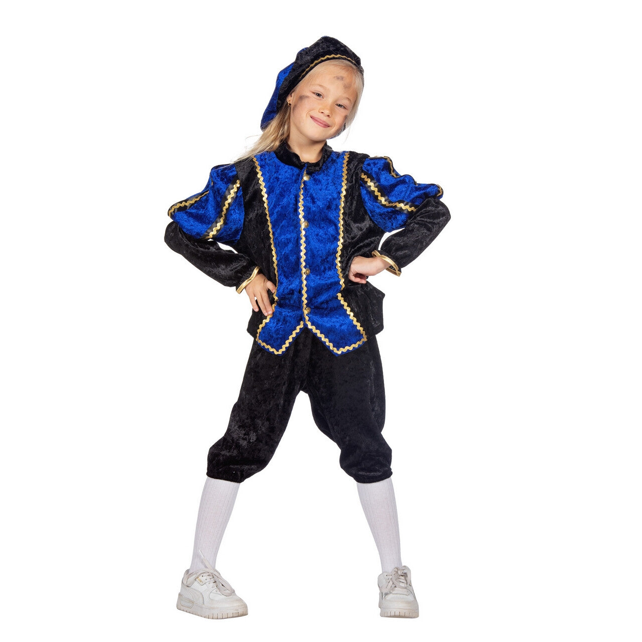 Op deze afbeelding zie je een Kostuums, van het merk Wilbers. Vrolijk Pietje Blauw Pietenpak Kind Kind Kostuum