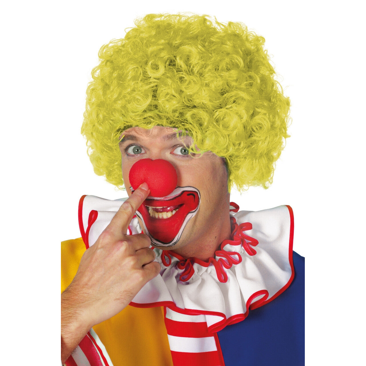 Op deze afbeelding zie je een Accessoires, van het merk Wilbers. Super Hair Krullenpruik Clown Geel