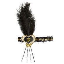 20s Glitter Hoofdbandje Zwart / Goud Happy New Year Hartje